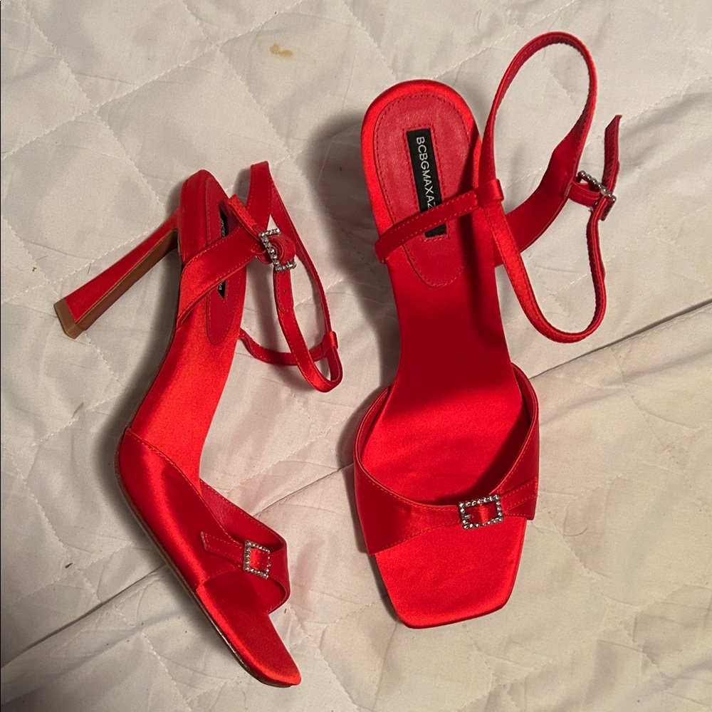 BCBGMaxAzria Vibrant Red Satin Heels